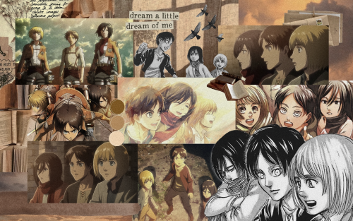 Eren Jaeger, Mikasa Ackerman and Armin Arlert - aesthetic desktop wallpaper  the second wallpaper wa