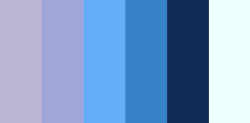 color-palettes: Gentle Winter - Submitted by Sadbreadcrumb #bbb4d5 #a0a6da #64aef7 #3782c6 #122b54 #edffff 