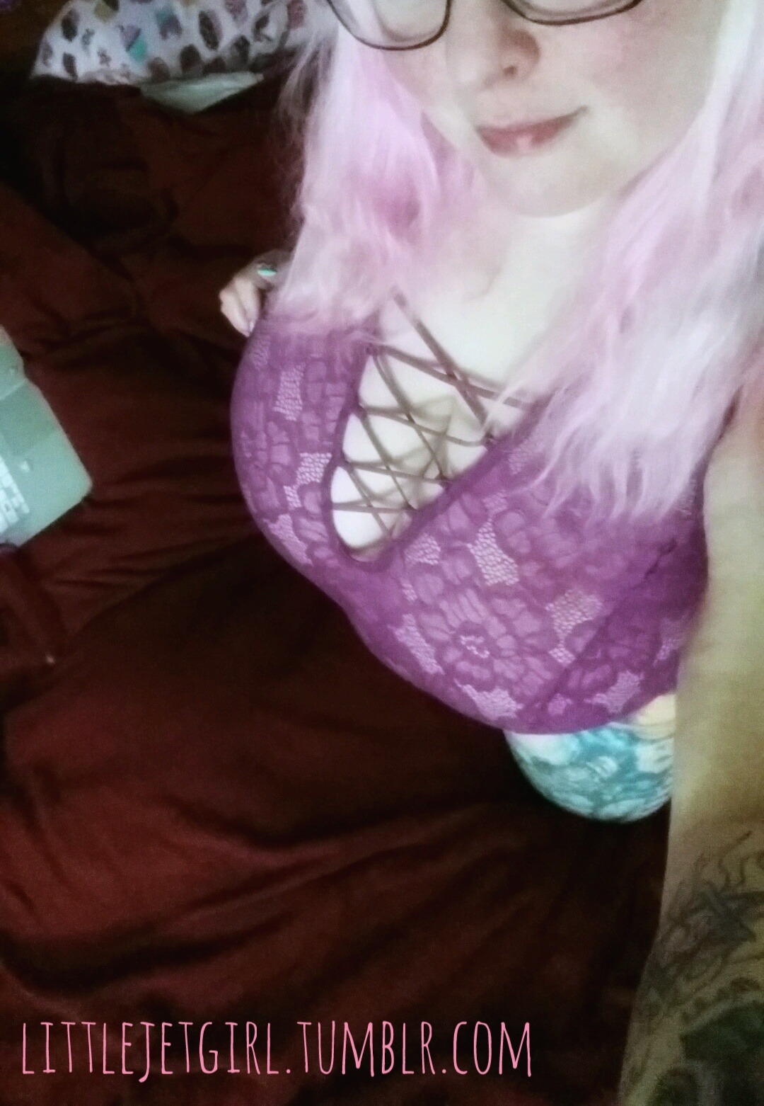 littlejetgirl:  Drip drip drop.   Candy hair and a lacy top.   Tits and holes and