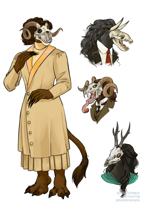 jeinu:More fancy monster races in a model sheet commission for @tthemanwithmanyauandheadcannons‘s Dn