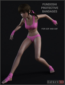 Fundoshi Protective Bandages for G3F and G8F contains four parts; each can be loaded individually. Each item contains morphs and 6 MATs Zones to easily customize; show/hide bandages. 5 MATs Presets included. UV Maps included. Supports a wide variety of