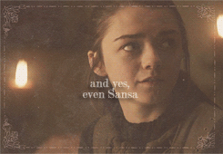 promiseme-ned:  “Needle was Robb and Bran and Rickon, her mother and her father, even Sansa. Needle was Winterfell’s grey walls, and the laughter of its people. Needle was the summer snows, Old Nan’s stories, the heart tree with its red leaves and