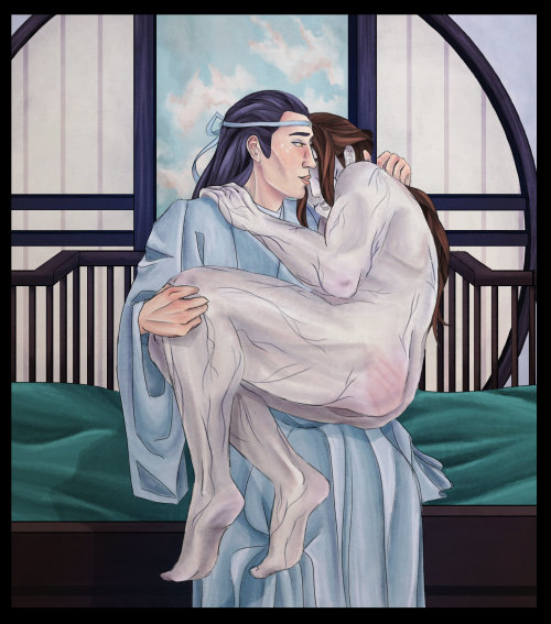 some wangning aftercare for wangning day[id: a digital drawing of lan wangji and wen ning from mo da