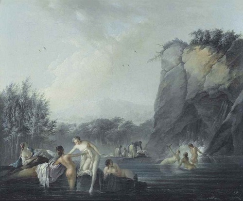 Attributed to Jean Baptiste Pillement  - Women bathing at a rocky pool