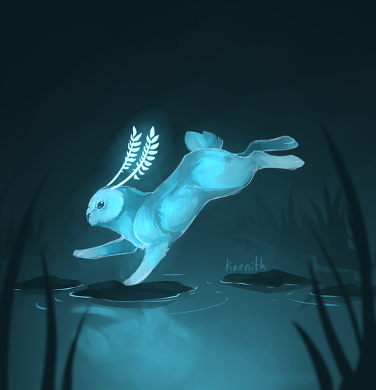 drawing of a Blupee, a glowing blue owl-rabbit from the Legend of Zelda series