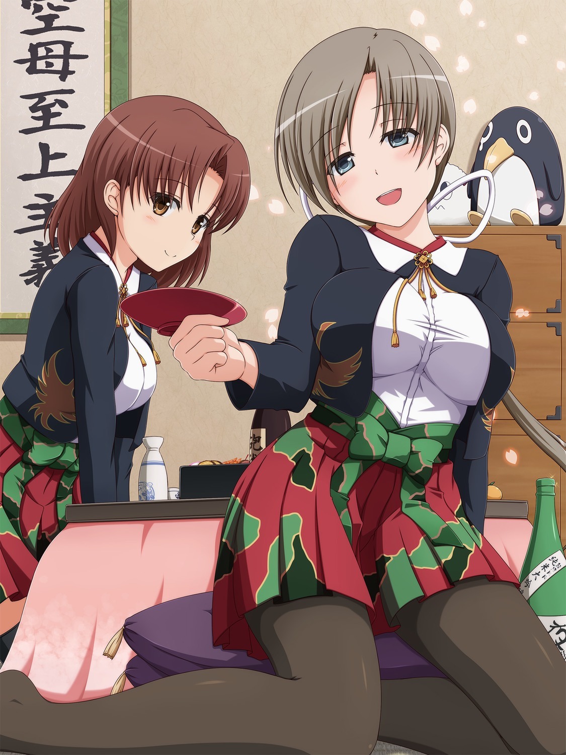 shiranyoro kantai collection chitose (kancolle) chiyoda (kancolle) pantyhose sake