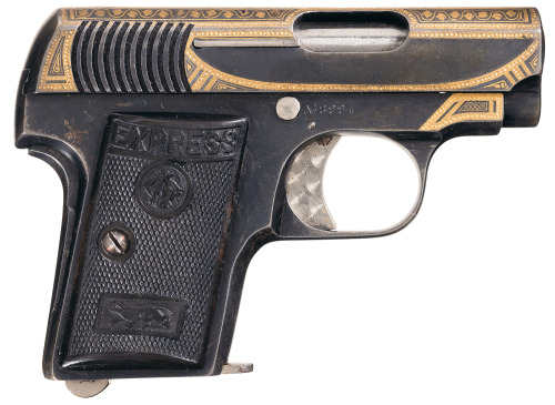 Factory engraved gold inlaid Garate Anitua Express .32 acp pocket pistol.  Produced in Eibar, Spain,