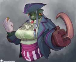 dieselbrain:    I recently started playing in a Dungeons &amp; Dragons campaign with some friends of mine on the weekend, and here’s the character I play as, Babbin! She’s a half-orc Fighter with a background as a sailor (specifically in piracy) with