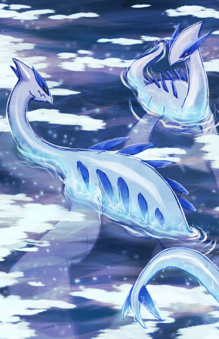 I painted Lugia in the sea (OC) : r/pokemon
