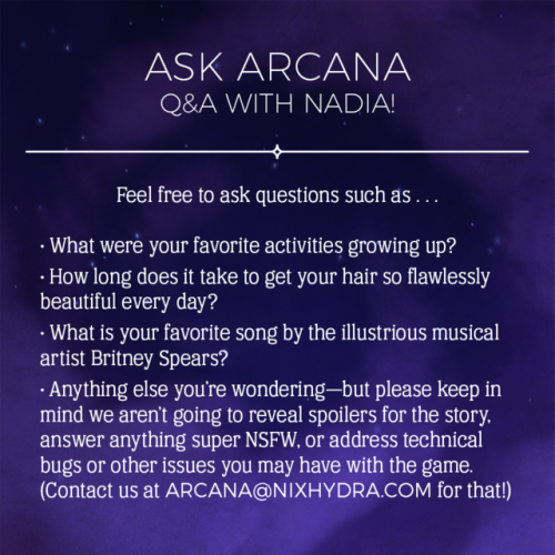thearcanagame:  ✦ Ask Arcana! ✦This Friday (July 13th) from 6pm to 7pm PDT, our askbox will be open 