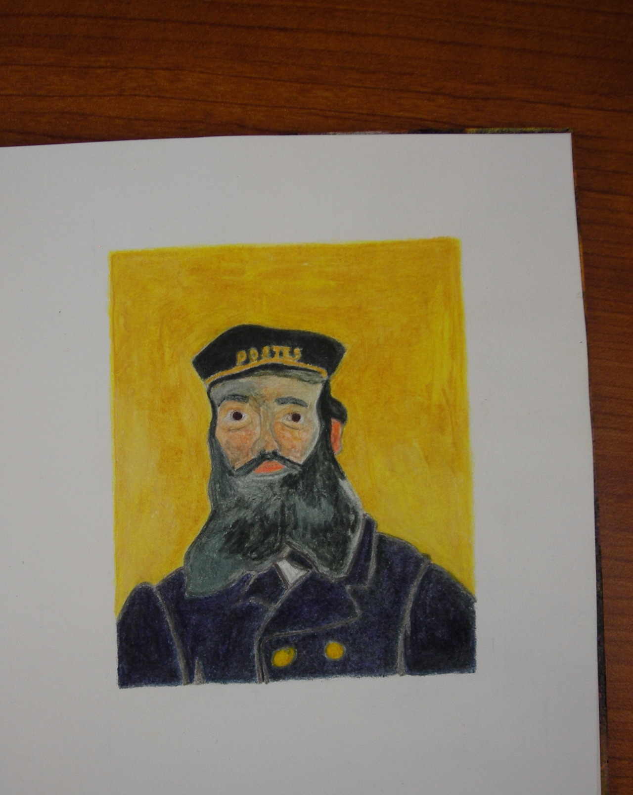 I started this drawing shortly after finishing The Church at Auvers, but I’m not sure if I like it or not. (Portrait of the Postman Joseph Roulin by Vincent van Gogh)