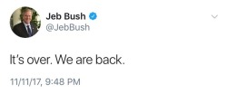 sarajevski:  teamputvedev: I know this is about football but the general energy of this Jeb! tweet is very ominous  The next day you turn on the news and Jeb Bush is suddenly president and nobody talks about it 