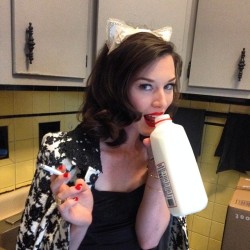 toooxictwins:  &ldquo;On set with @stoya and we decided to make a shot for cats and titties with some ears she made&rdquo; 
