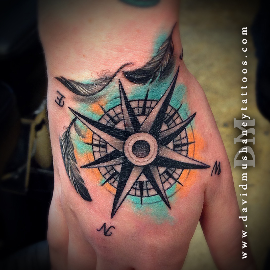 Watercolor Compass Chest Tattoo