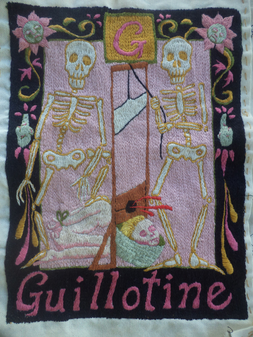 mygoodbabushka: Executioner’s Alphabet, Hand embroidered tapestry in progress,