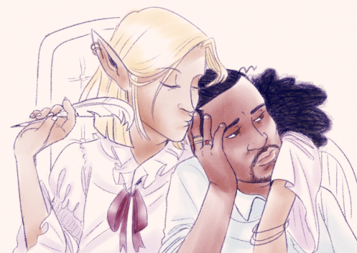tazdelightful: [Image description: A digital drawing of Taako and Kravitz colored with soft, waterco