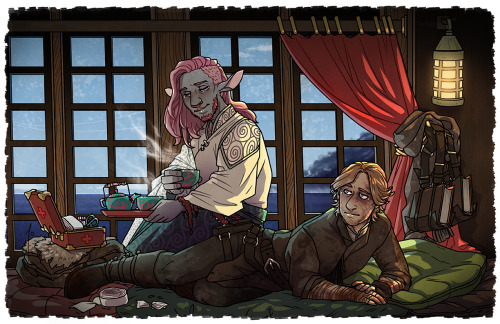 [commission] fanfic accompaniment illustration of Caduceus Clay & Caleb Widogast recovering on T