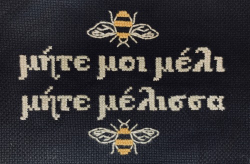 finelythreadedsky: neither for me honey nor the honeybee Sappho, Lobel-Page 146 cross stitching the 