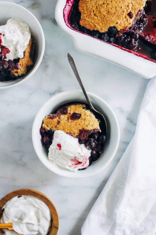 tinykitchenvegan:Vegan Blueberry Cornbread Cobbler