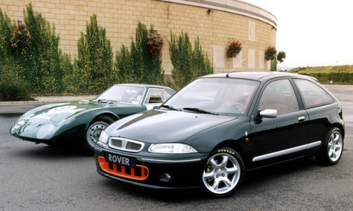 Rover 200 BRM Limited Edition, 1997 pictured with the 1965 BRM Gas Turbine Le Mans Car