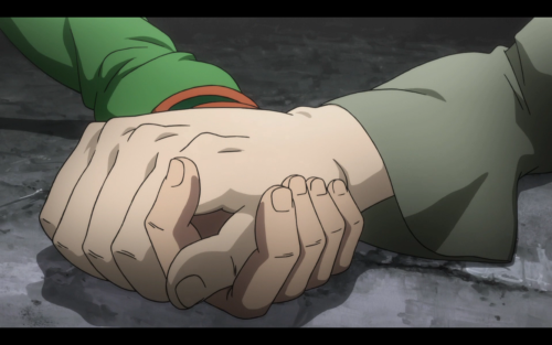 His hand is shaking. He’s hurt! Why are they doing this? What kind of torture is this???Also the sce
