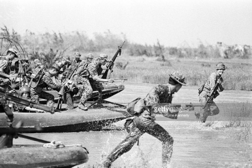 South Korean soldiers advance upon enemy positions near Nha Trang, Vietnam War, 1972.
