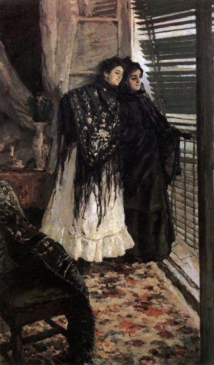 oldpaintings:On the Balcony, Spanish Women Leonora and Ampara, 1888-89 by Konstantin Korovin (Russia