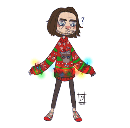 bucky in an ugly christmas sweater? yes