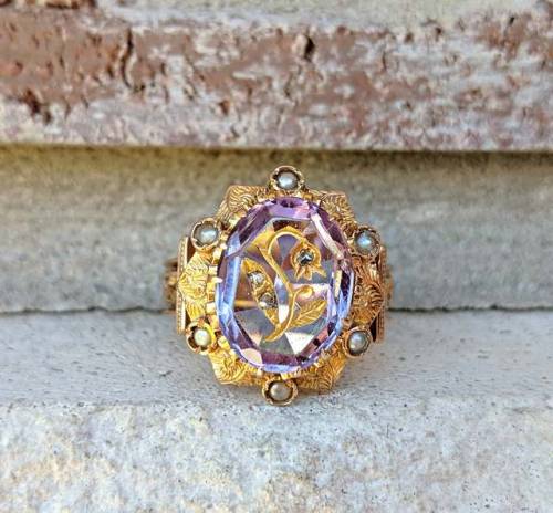 allaboutrings:Antique Victorian Rose of Sharon Amethyst and Diamond Ring