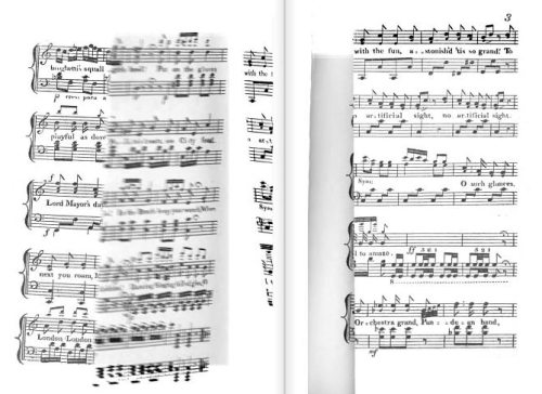Let’s see you play this sheet music (left folded, mid-turn).
From Life in London by Pierce Egan (1904). Original from Harvard University. Digitized March 14, 2006.