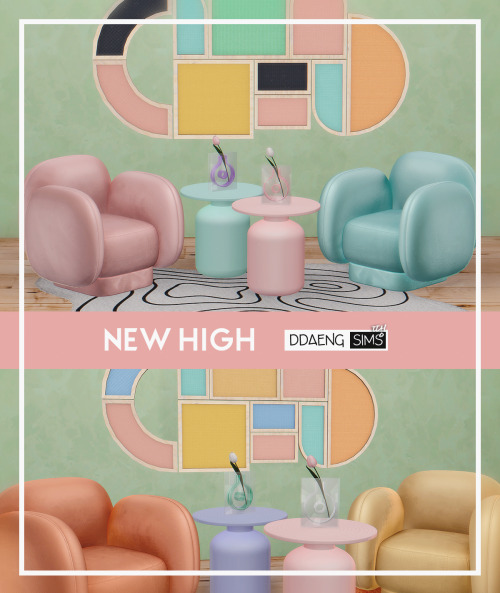 ddaengsims - Sims 4 New High SetArmchair / 8 ColorsRug / 5 SwatchesSide Table / 8 ColorsTulip Vase /