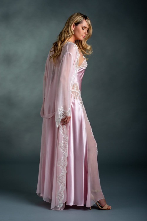 This gorgeous silky negligee set in pink looks divine