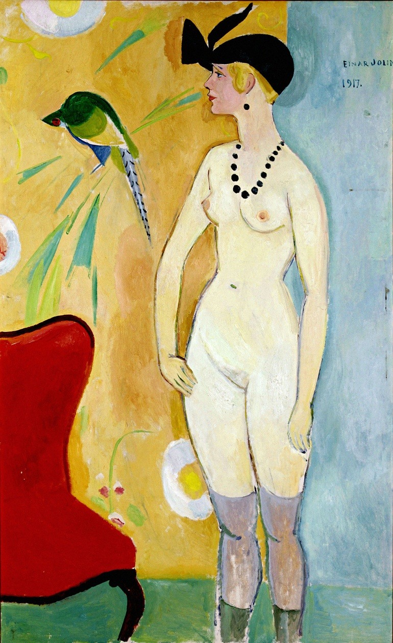 kundst:  Einar Jolin (Swe (1890-1976)Nude with hat (Naken modell med hatt), 1917Oil