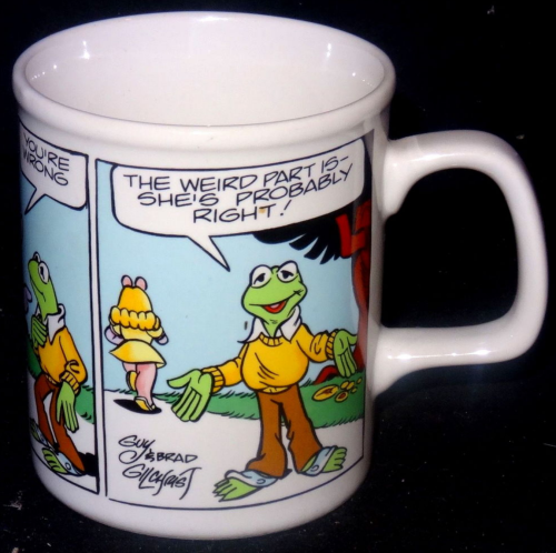 In 1983, Enesco produced two sets of mugs featuring Muppet cartoons. The first set pictured above wa