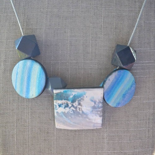 TOBY necklace - each is a unique combination of #polymerclay and painted wooden beads or tiles. Purc