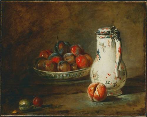 Bodegón con ciruelas por Jean-Baptiste Simeon Chardin, 1728 aprox.