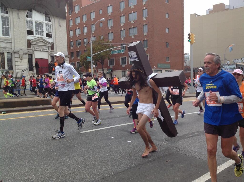 Jesus spotted at the NYC Marathon (via Yahoo News)