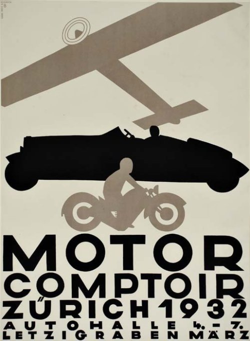 Otto Baumberger, poster artwork for motorcycle exhibition, 1932. Switzerland. Via Susanlenox