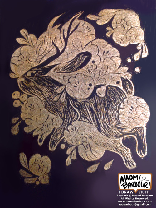 i carved a woodblock of a jackalope and made some prints- the gold on black didn’t turn out too well