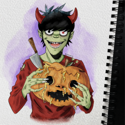 sovkeye:  INKTOBER DAY 1! 🎃🔪Murdoc | Pumpkin Head: He made 2D a jack-o-lantern as a genuine token of friendship, and can’t understand why 2D is screaming lmao.