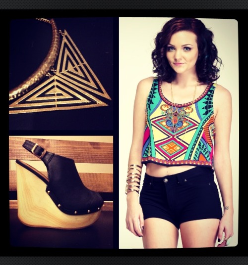 Tribal pattern shirt with a splash of mint! Pair with Wedge clogs for style &amp; ease! Shop this lo