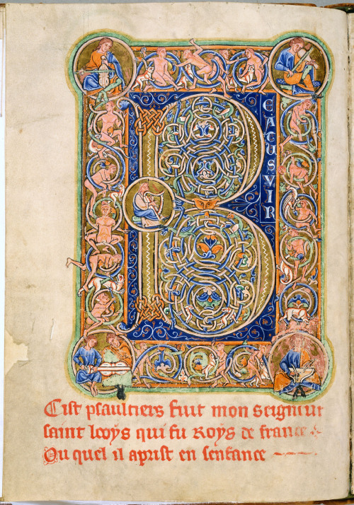 Illuminated initial B, beginning Psalm 1 (&ldquo;Beatus vir&rdquo;).  Folio 30v from the Leiden St. 