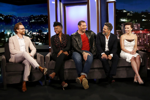 carpetdiem:Danai Gurira, Tom Hiddleston, Mark Ruffalo, Scarlett Johansson and Dave Bautistaattend th