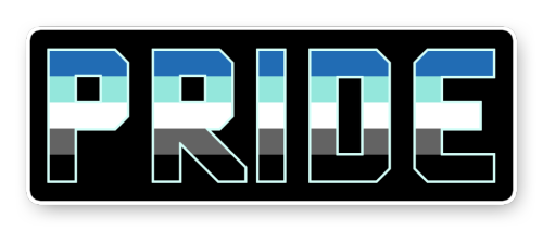 aroworlds: [image description: four block text banners of the word “pride” in a squared-