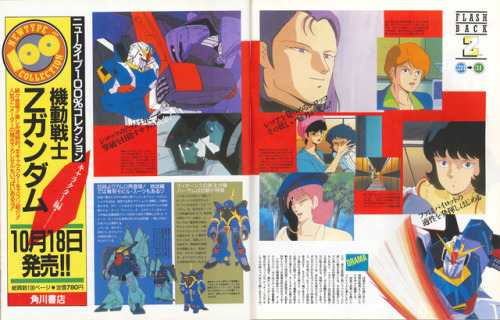 Flash Back Z article detailing episodes 28-31 of Zeta Gundam in the 11/1985 issue of Newtype.The ad 