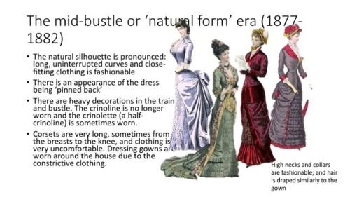 benchowmein:Here’s a little infographic on the Bustle Era (1870-1890), one of my favourite eras for 