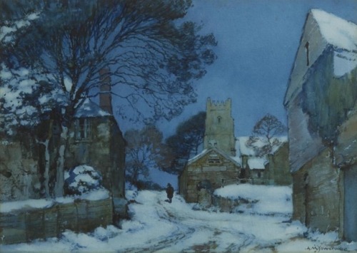 A. Moulton FowerakerA moonlit winter scene at Strete, near Dartmouth