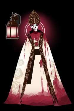 miranda-mundt-art:  Ghost adoptable for @cardinalghuleh    ! They requested on inspired by Catholicism and the band Ghost - so this guy is the leader of a … Church of the Bloody Rose that I just made up lmfao!Lamp design by @bloodsugardaddy  ghost