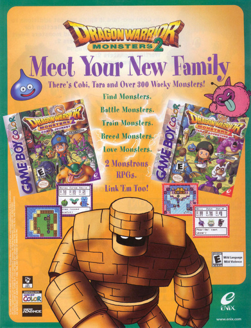 videogameads: DRAGON WARRiOR MONSTERS 2EnixGame Boy Color2001Ask me anything!