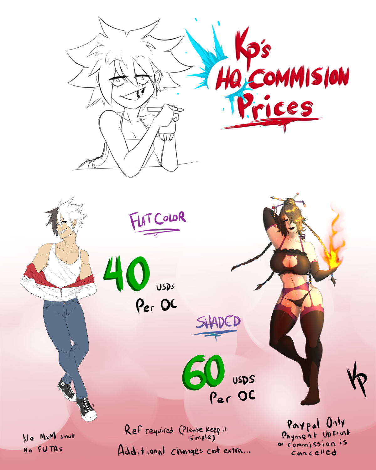 Introducing high quality commission prices! Finer lineart! Bombass shading! Double